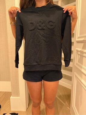 D&G Black Embossed Logo Crewneck Sweatshirt